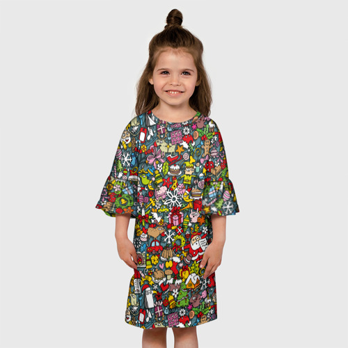 Детское платье 3D Рождественский коллаж  , цвет 3D печать - фото 4