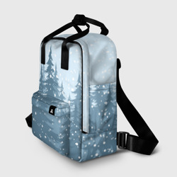 Рюкзак с принтом Зимний ельник для женщины, вид спереди №2. Цвет основы: белый