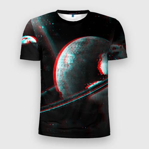 Мужская футболка 3D Slim с принтом Cosmos Glitch, вид спереди #2