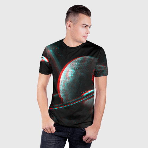 Мужская футболка 3D Slim с принтом Cosmos Glitch, фото на моделе #1