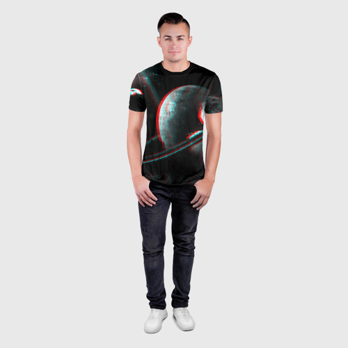Мужская футболка 3D Slim с принтом Cosmos Glitch, вид сбоку #3