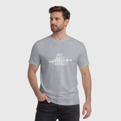 Мужская футболка хлопок League of Legends - Eat sleep repeat надпись - фото 2