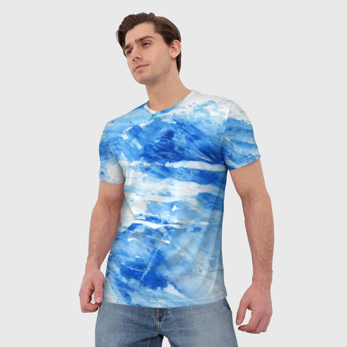 Мужская футболка 3D с принтом Вода акварель, фото на моделе #1