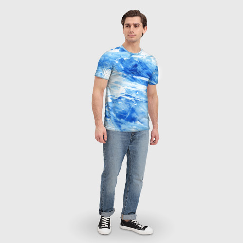 Мужская футболка 3D с принтом Вода акварель, вид сбоку #3