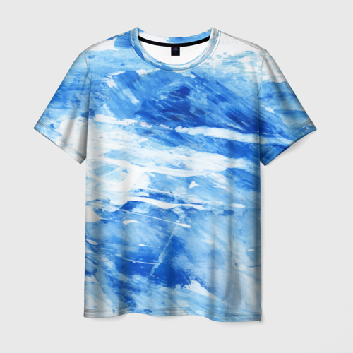 Мужская футболка 3D с принтом Вода акварель, вид спереди #2
