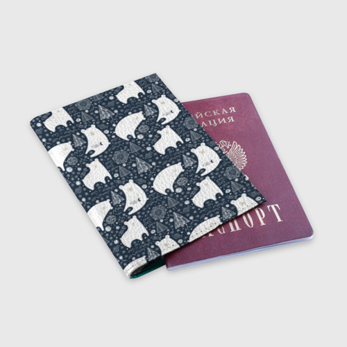 Обложка для паспорта матовая кожа Белые медведи, цвет бирюзовый - фото 3