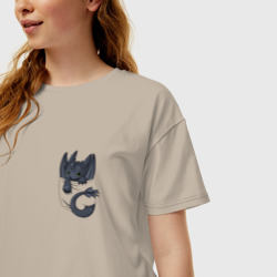 Женская футболка хлопок Oversize Дракон в кармане - фото 2