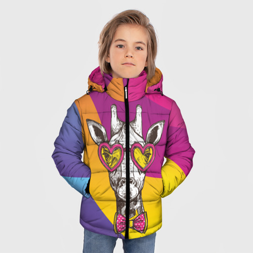 Зимняя куртка для мальчиков 3D Праздничный жираф, цвет черный - фото 3