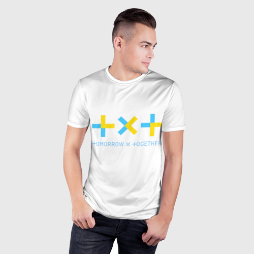 Мужская футболка 3D Slim с принтом TOMORROW X TOGETHER / TXT, фото на моделе #1