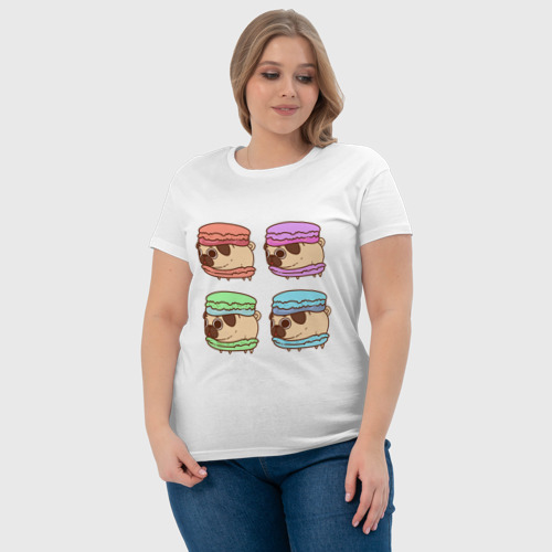 Женская футболка хлопок Мопсы Пироженки, цвет белый - фото 6