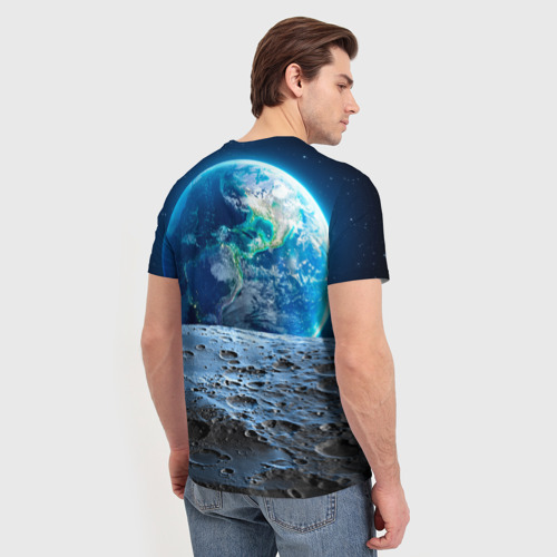 Мужская футболка 3D с принтом Кот на луне, вид сзади #2