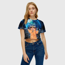 Женская футболка Crop-top 3D Кот на луне - фото 2