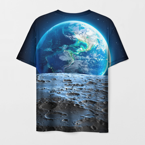 Мужская футболка 3D с принтом Кот на луне, вид сзади #1