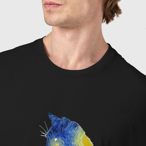 Мужская футболка хлопок Кот Ван Гога, цвет черный - фото 6