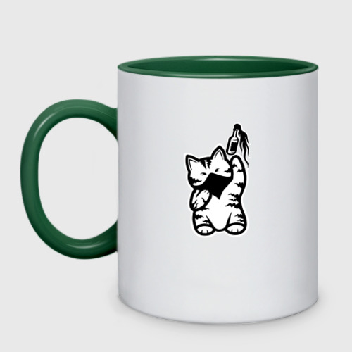 Кружка двухцветная Anarchist Cat Molotov Cocktail, цвет белый + зеленый