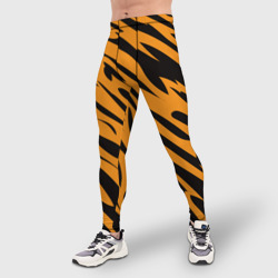 Тайтсы с принтом Тигр для любого человека, вид спереди №2. Цвет основы: белый