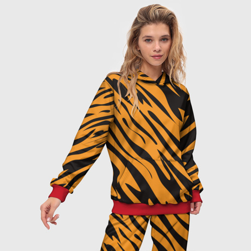 Женский костюм с толстовкой 3D Тигр, цвет красный - фото 3