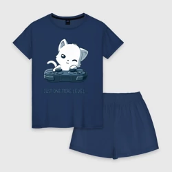 Женская пижама с шортиками хлопок Геймер котик с геймпадом