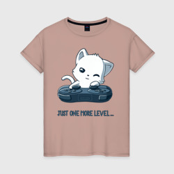 Женская футболка хлопок Геймер котик с геймпадом