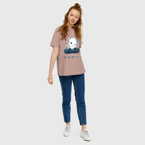 Женская футболка хлопок Oversize Геймер котик с геймпадом, цвет пыльно-розовый - фото 5
