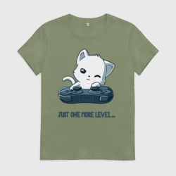 Женская футболка хлопок Геймер котик с геймпадом