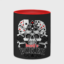 Кружка с принтом Poker devil's для любого человека, вид спереди №4. Цвет основы: белый + красный