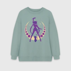 Женский свитшот oversize без начеса хлопок Сейлор Мун и Луна
