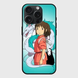 Чехол силиконовый для Apple iPhone 15 Pro матовый Тихиро и Хаку зеленый фон