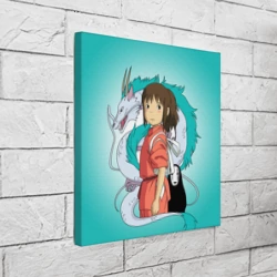 Холст квадратный Тихиро и Хаку зеленый фон - фото 2