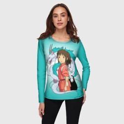 Женский лонгслив 3D Тихиро и Хаку зеленый фон - фото 2
