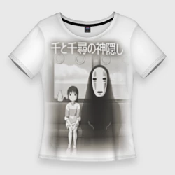 Женская футболка 3D Slim Тихиро и Каонаси в поезде