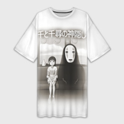 Платье-футболка 3D Тихиро и Каонаси в поезде