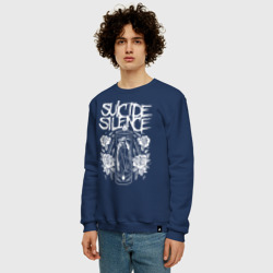 Свитшот с принтом Suicide Silence для женщины, вид на модели спереди №2. Цвет основы: темно-синий