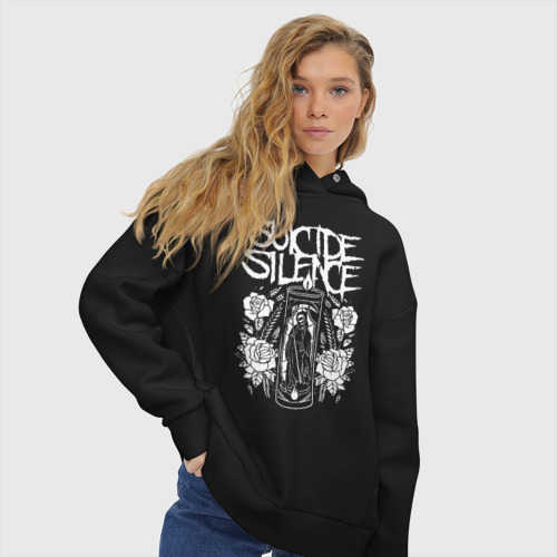 Женское худи Oversize хлопок Suicide Silence, цвет черный - фото 4
