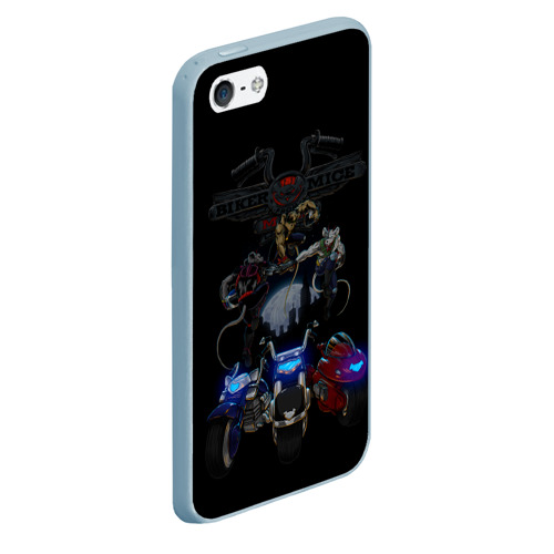 Чехол для iPhone 5/5S матовый Мыши рокеры с марса байкеры, цвет голубой - фото 3