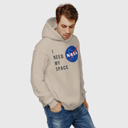 Мужское худи Oversize хлопок Nasa i need my space, цвет миндальный - фото 7