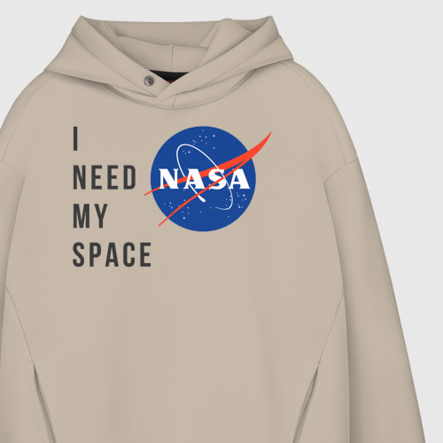 Мужское худи Oversize хлопок Nasa i need my space, цвет миндальный - фото 4