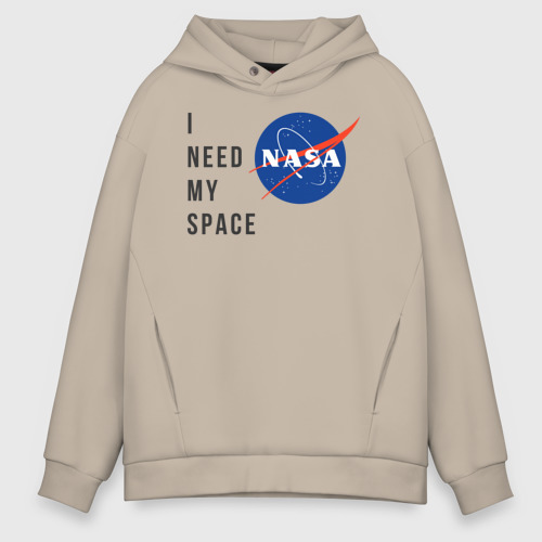 Мужское худи Oversize хлопок Nasa i need my space, цвет миндальный