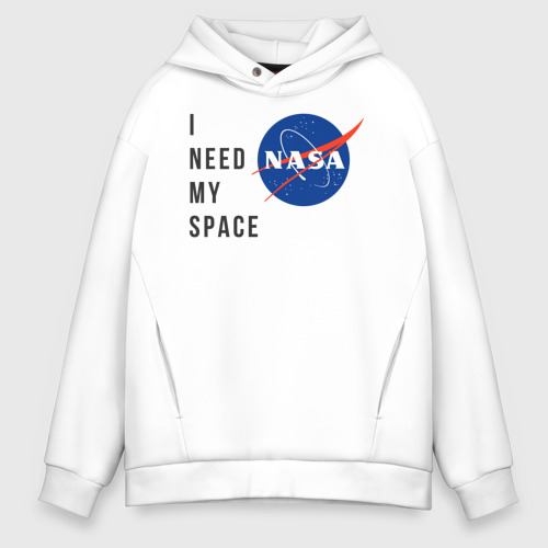 Мужское худи Oversize хлопок Nasa i need my space, цвет белый