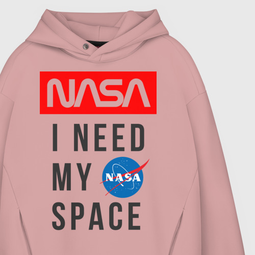 Мужское худи Oversize хлопок Nasa i need my space, цвет пыльно-розовый - фото 4