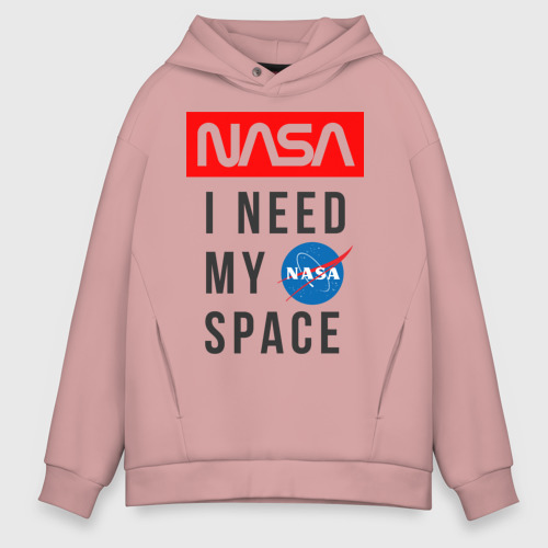 Мужское худи Oversize хлопок Nasa i need my space, цвет пыльно-розовый