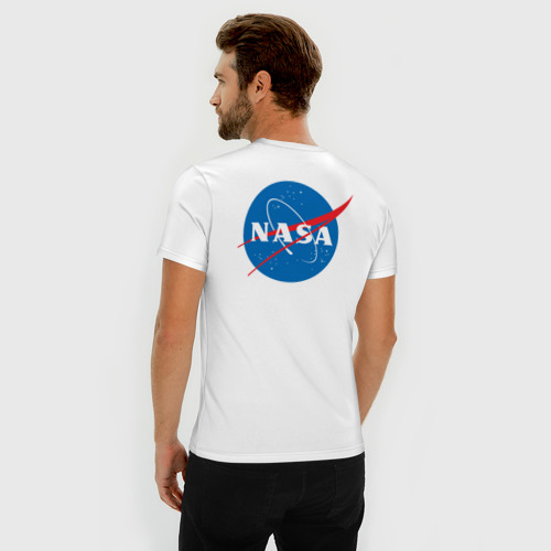 Мужская футболка хлопок Slim с принтом NASA, вид сзади #2