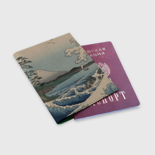 Обложка для паспорта матовая кожа Утагава Хиросигэ, цвет зеленый - фото 3