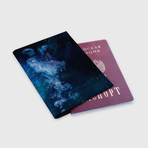 Обложка для паспорта матовая кожа Синий космос - фото 3