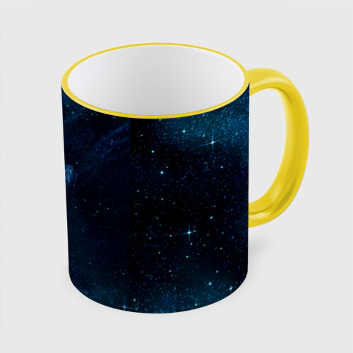 Кружка с полной запечаткой Синий космос, цвет Кант желтый - фото 3