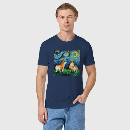Мужская футболка хлопок Корги Ван Гога, цвет темно-синий - фото 3