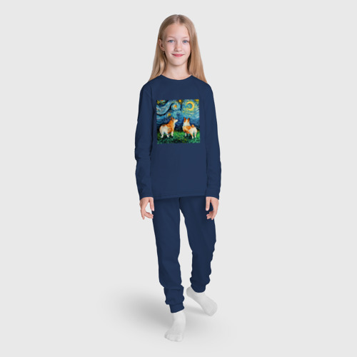 Детская пижама с лонгсливом хлопок Корги Ван Гога, цвет темно-синий - фото 5