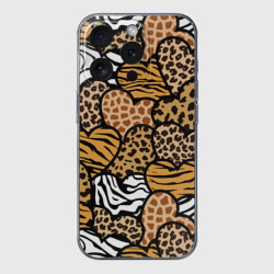 Чехол для iPhone 15 Pro силиконовый с защитой камеры Сердца из шкур африканских животных