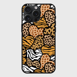 Чехол силиконовый для Apple iPhone 15 Pro Мax матовый Сердца из шкур африканских животных