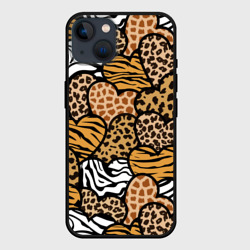 Чехол для iPhone 14 Сердца из шкур африканских животных